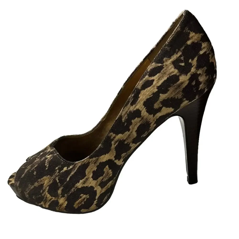 Nine West bonfirio ‎ textile uppers faux calf hair leopard size 7M